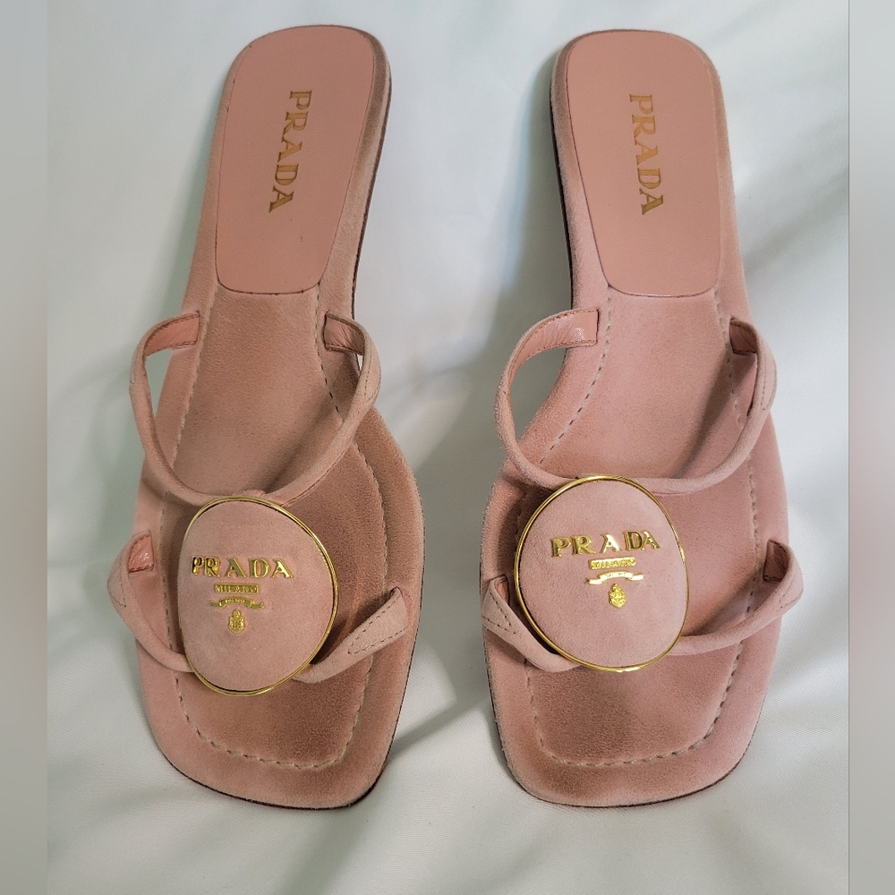Prada Vintage Light Pink Sandals with Gold Details. Samples       Size 37- US 7